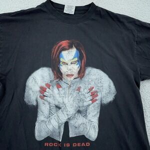 Vintage 90s Marilyn Manson Rock Is Dead T Shirt Mens FITS L Black Short Sleeve